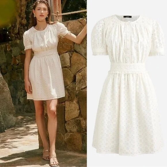 J. Crew | Button Front Mini Eyelet Dress | Ivory | Women’s Size 14 - Picture 1 of 14